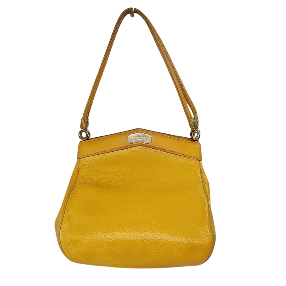 Dior Authentic Vintage Yellow Pebble Leather Square Bucket Bag COA